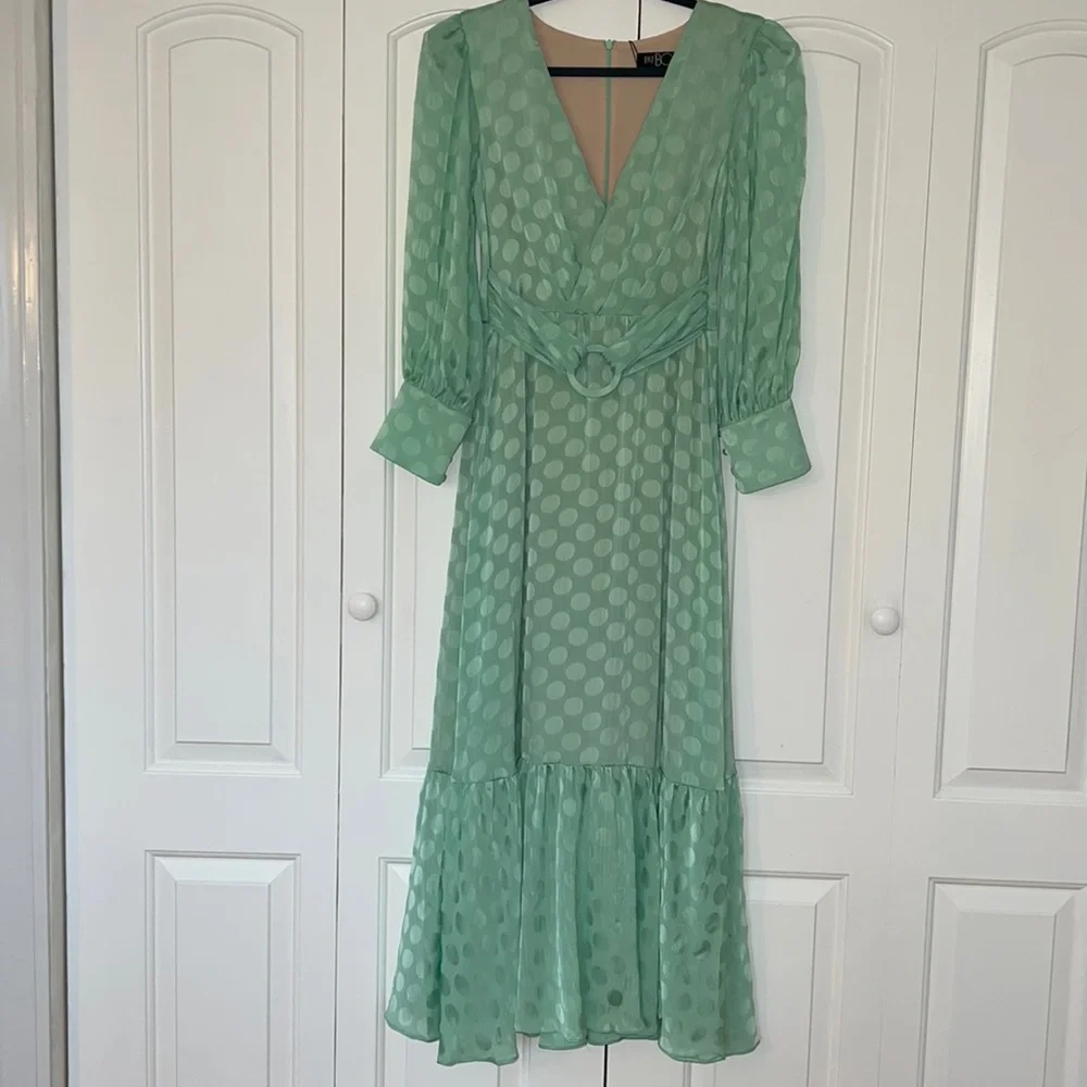 PatBO Polka Dot Satin Belted Midi Dress - Picture 5 of 13